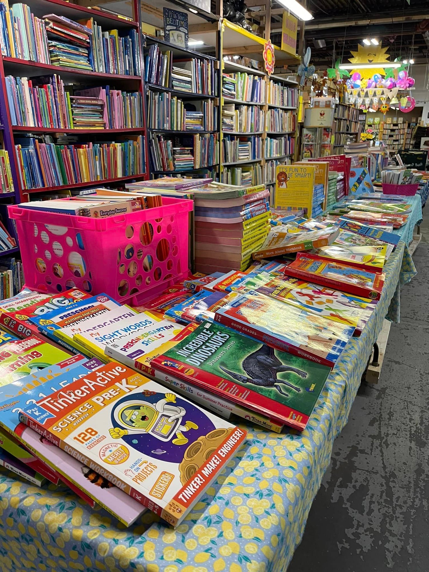 table full of books