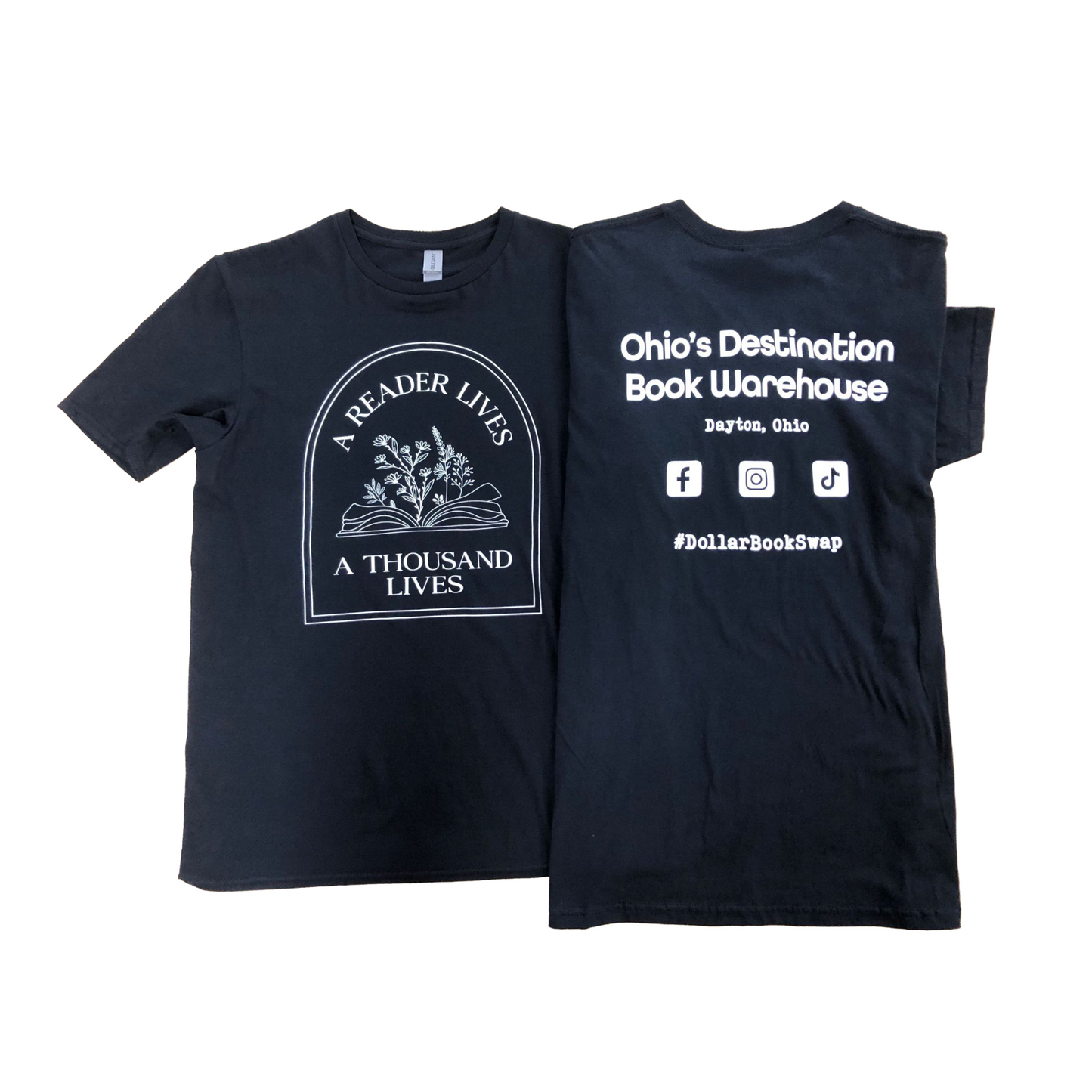front and back of black tee